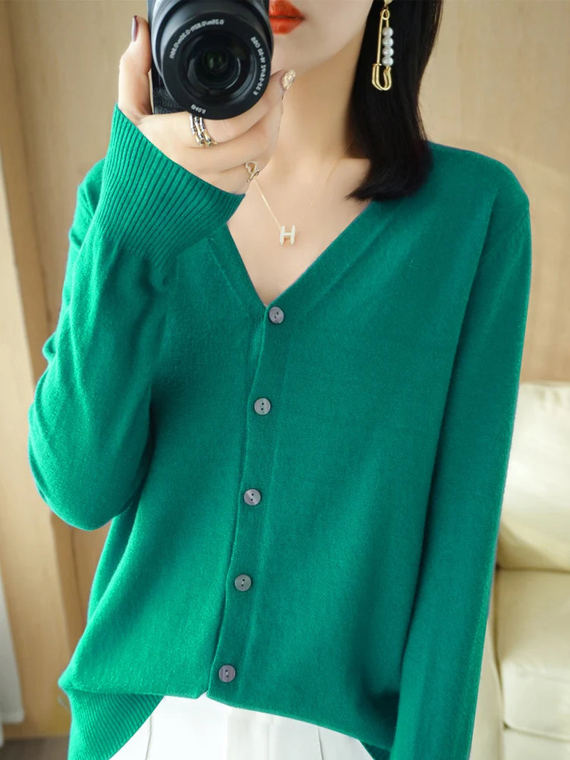 Early Autumn New Andy Cashmere Knit Cardigan V-Neck Solid Color Fashion High-Grade Comfortable Loose Casual Knitwear -GH021