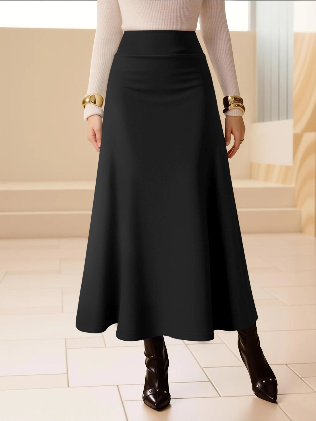 Women'S High Waist Midi Skirt A-Line Flowy Style Breathable Fabric for Casual Streetwear Dates Classic Colors