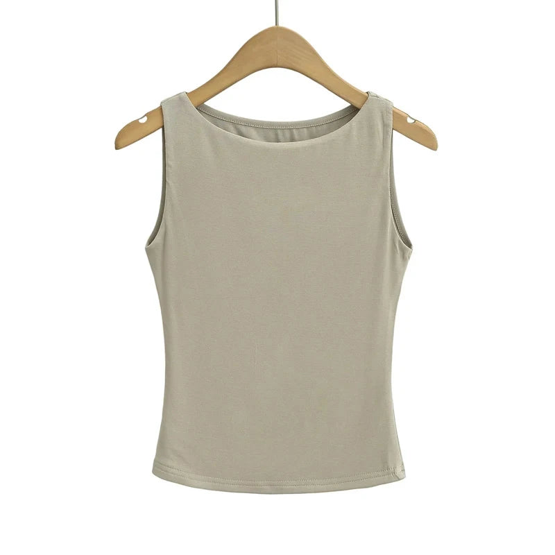 Women'S Double Layer Boat Neck Soft Slinky Tank Top Comfortable Stretchy Casual Sleeveless Top in Various Colors