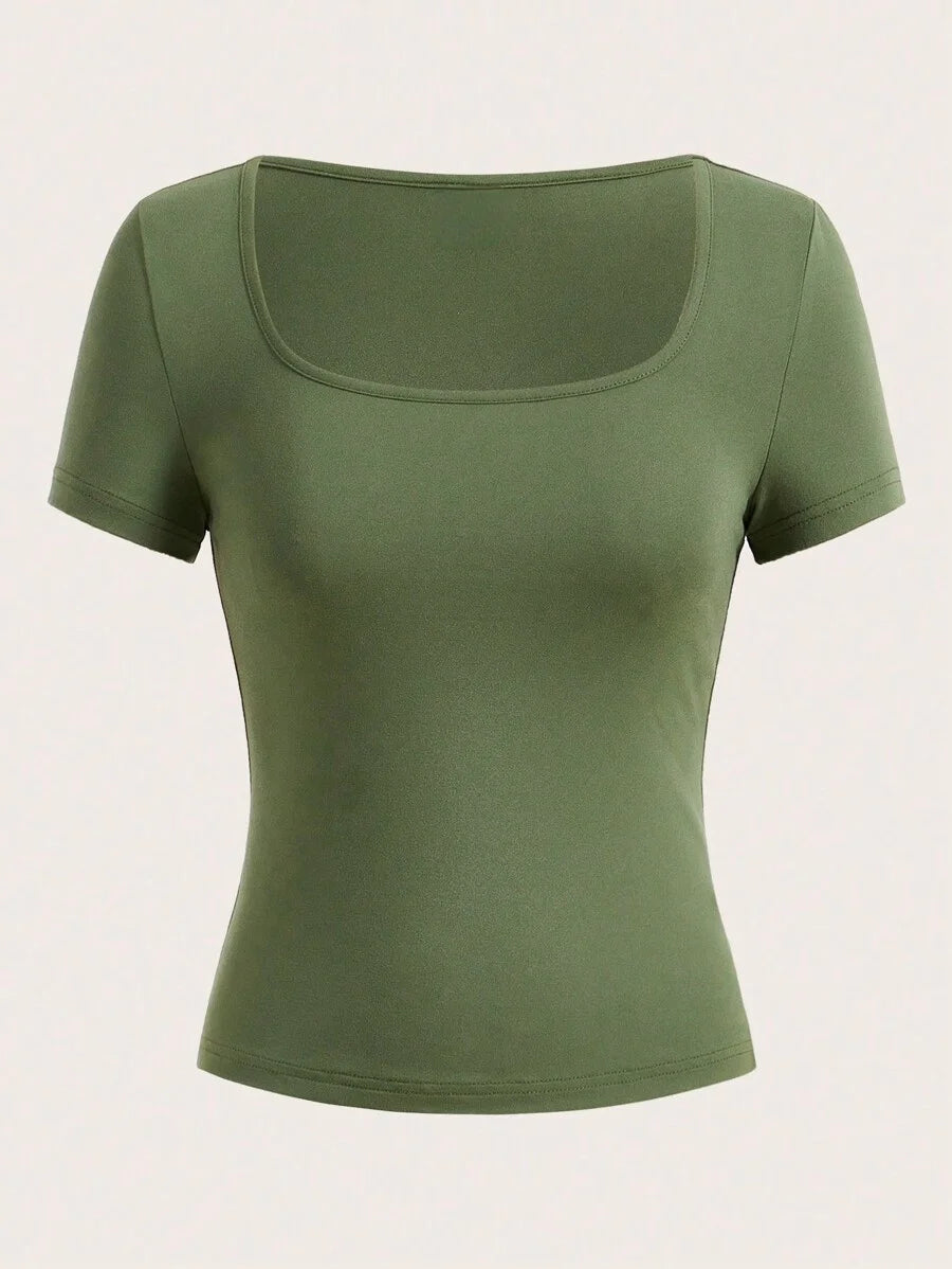 Vibrant Square Neck T-Shirt in Solid Color - Spring and Summer Classic Casual Short Sleeve T-Shirt - Everyday Casual