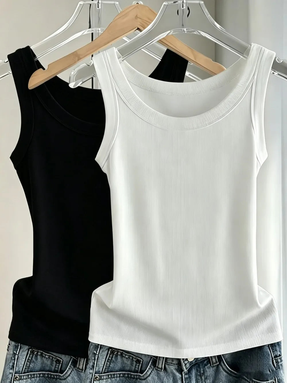 Y2K Ribbed Cotton Tank Tops Womens Summer Slim O-Neck Sleeveless Basic Soft Breathable Vest Sporty Jogging Wear Daily Undershirt