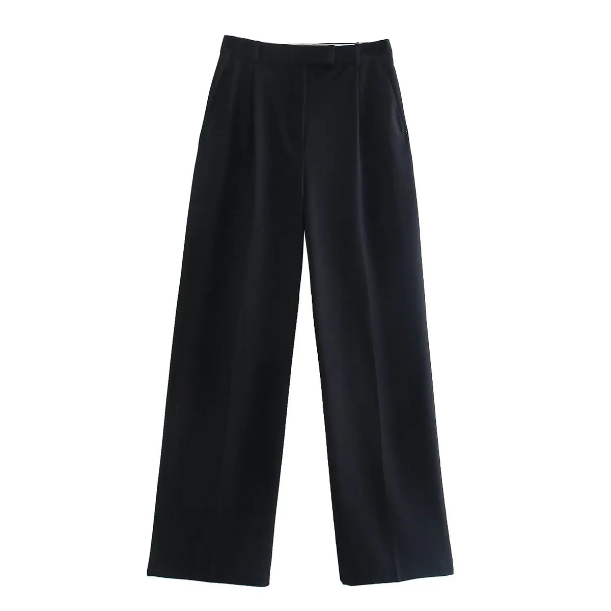 Women Fashion Solid Front Zipper Straight Pants Vintage High Waist Full Length Female Chic Lady Trousers