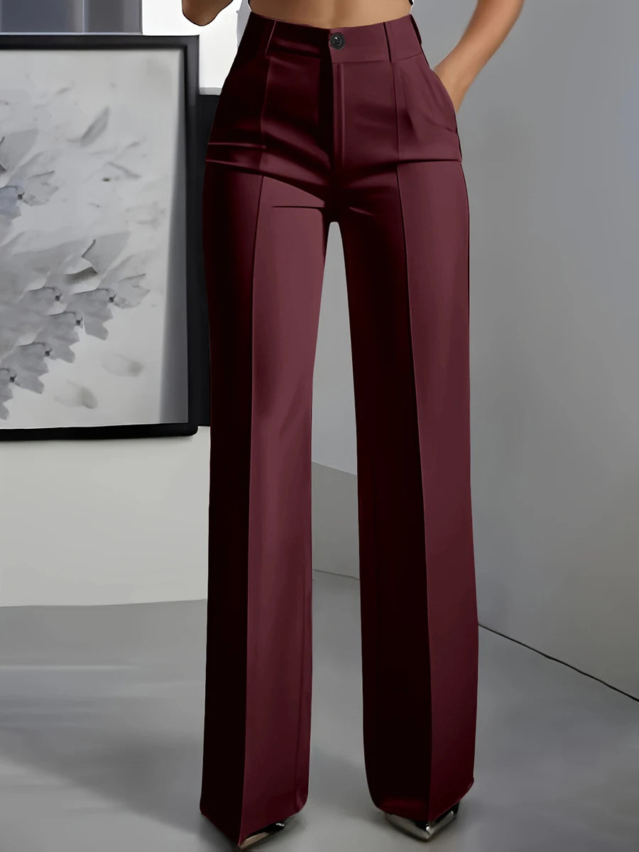 Women High Waisted Wide Leg Office Trousers, Solid Black Pleated Elegant Crease Dress Pants, Professional Full Length Trousers