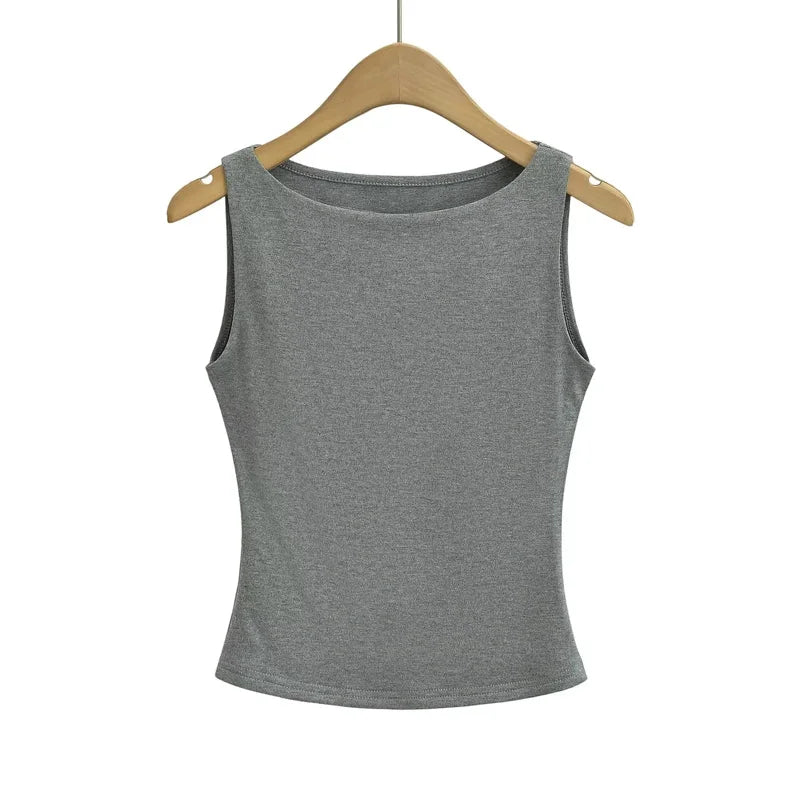 Women'S Double Layer Boat Neck Soft Slinky Tank Top Comfortable Stretchy Casual Sleeveless Top in Various Colors