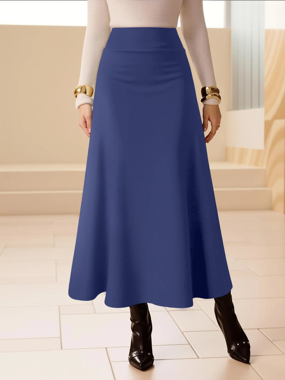Women'S High Waist Midi Skirt A-Line Flowy Style Breathable Fabric for Casual Streetwear Dates Classic Colors