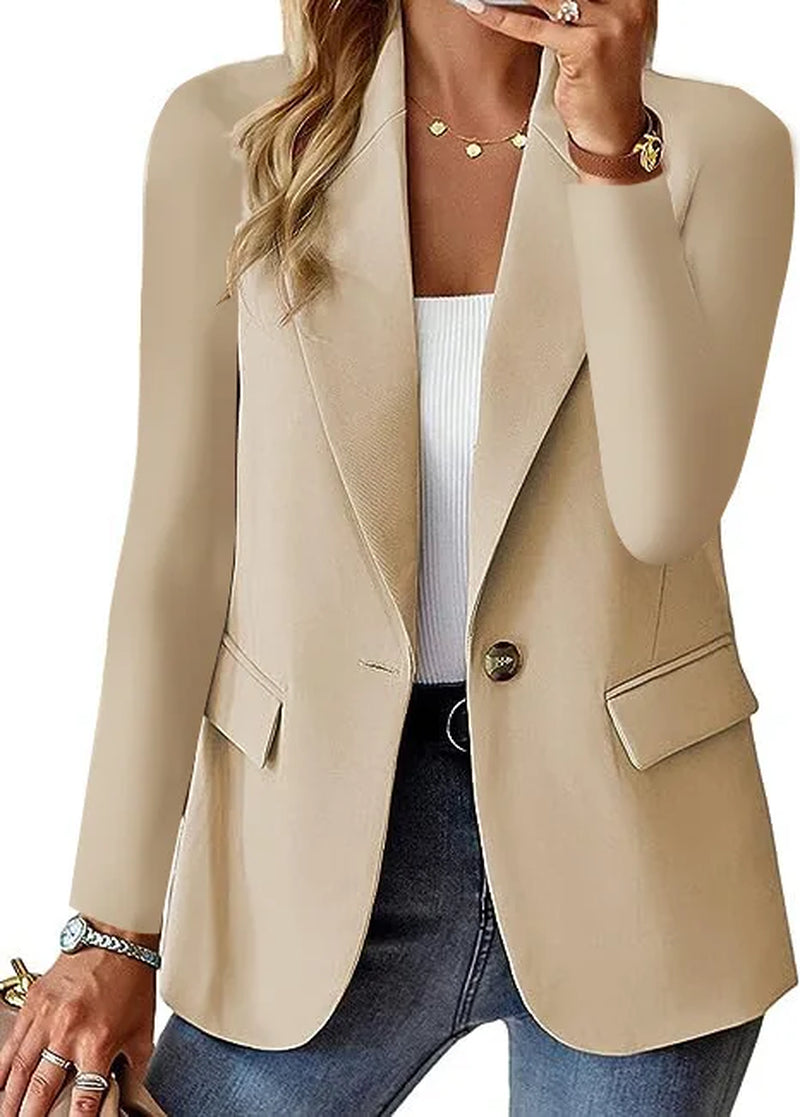Women'S Oversized Blazer Jacket Business Suit Coat Lapel Long Sleeve Solid Button Casual Elegant Coat Trendy Loose Outwear