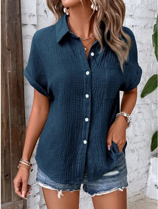 Crinkle Cotton Short Sleeve Shirt