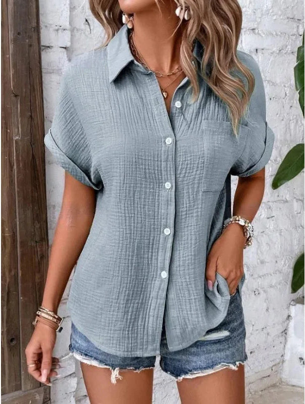 Crinkle Cotton Short Sleeve Shirt