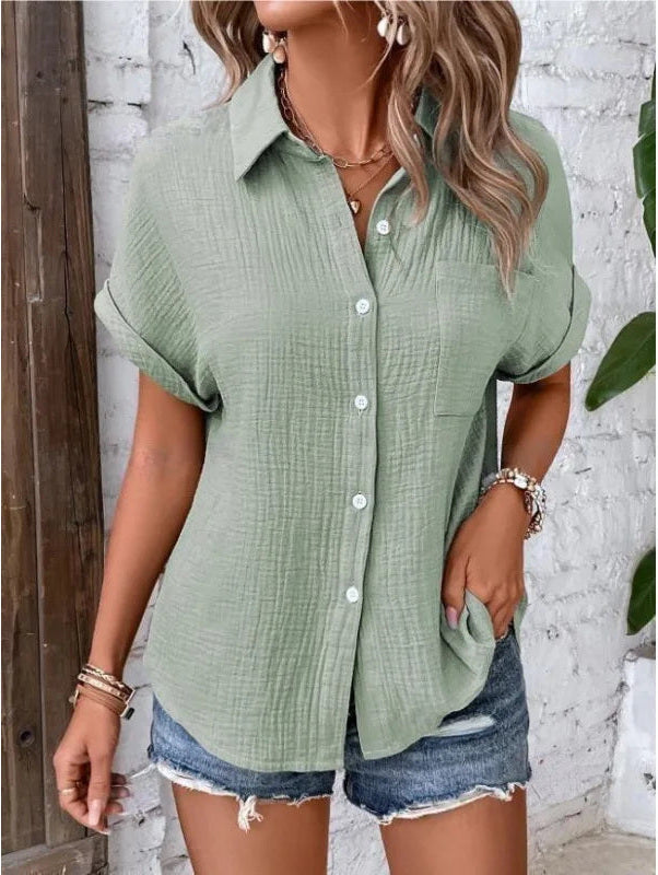 Crinkle Cotton Short Sleeve Shirt