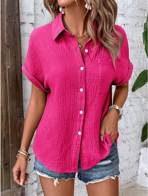 Crinkle Cotton Short Sleeve Shirt