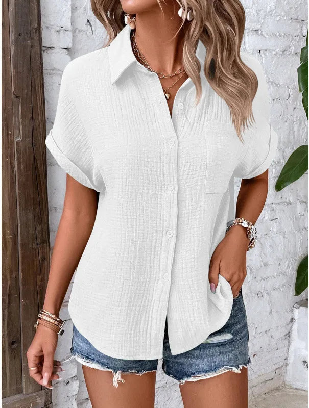 Crinkle Cotton Short Sleeve Shirt
