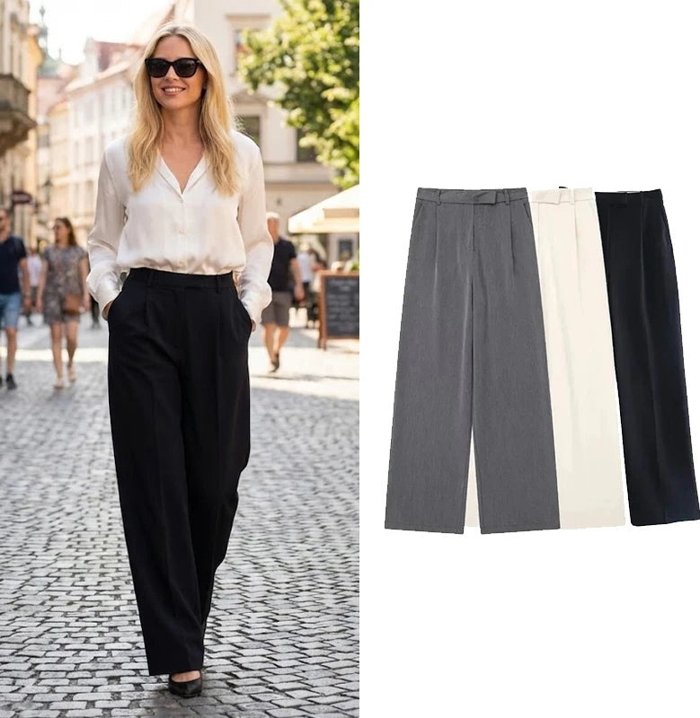 Pleated High Waist Tailored Trousers