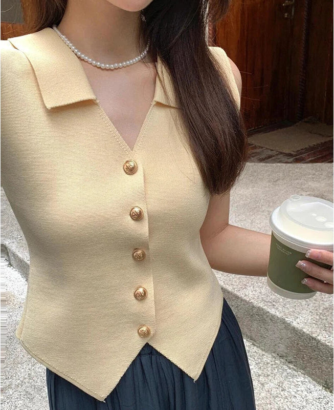 Knitted Button Front Sleeveless Vest