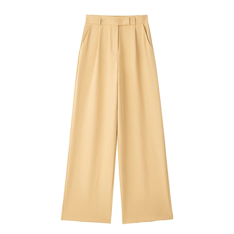 Women Fashion Solid Front Zipper Straight Pants Vintage High Waist Full Length Female Chic Lady Trousers