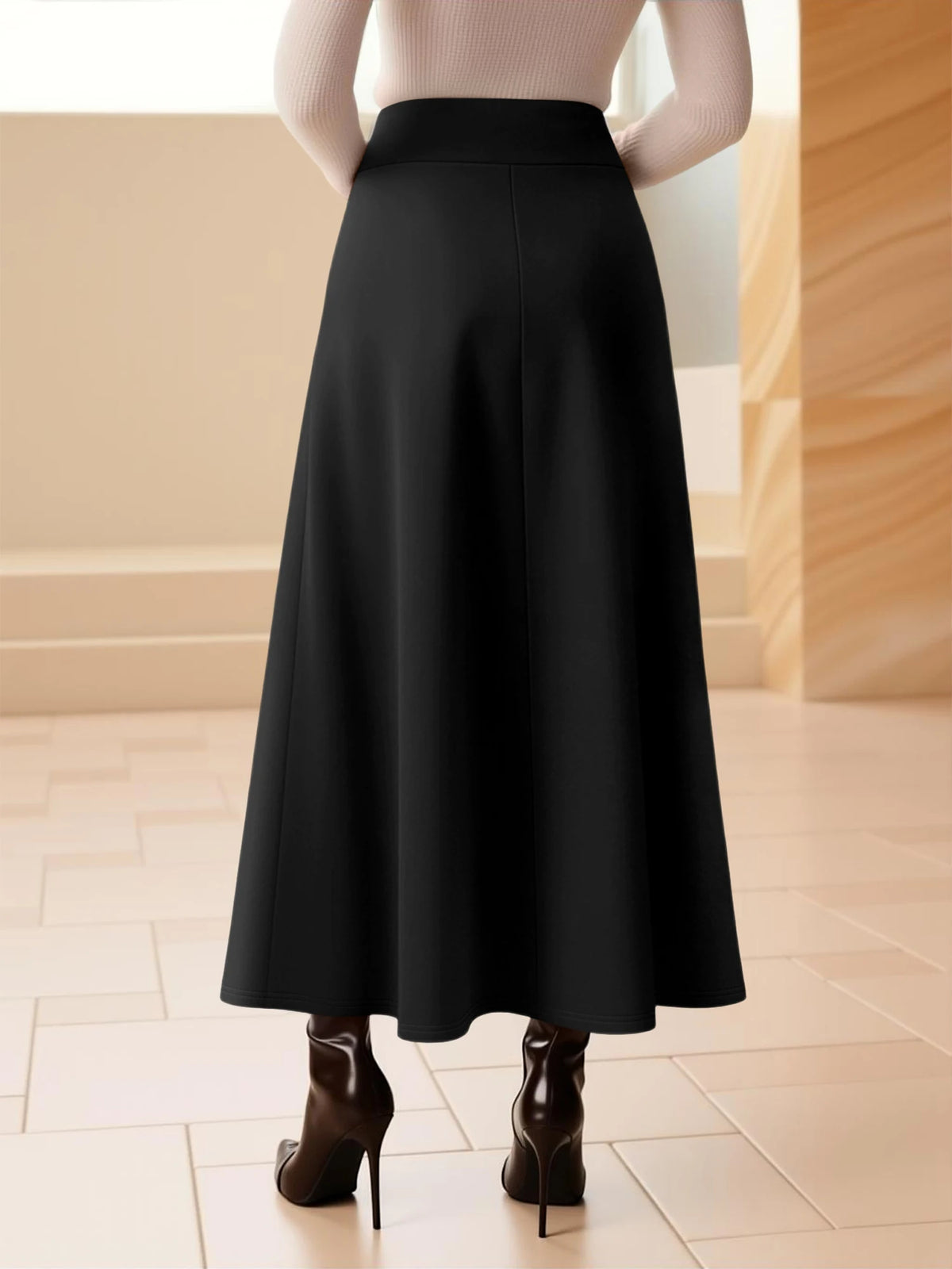 Women'S High Waist Midi Skirt A-Line Flowy Style Breathable Fabric for Casual Streetwear Dates Classic Colors