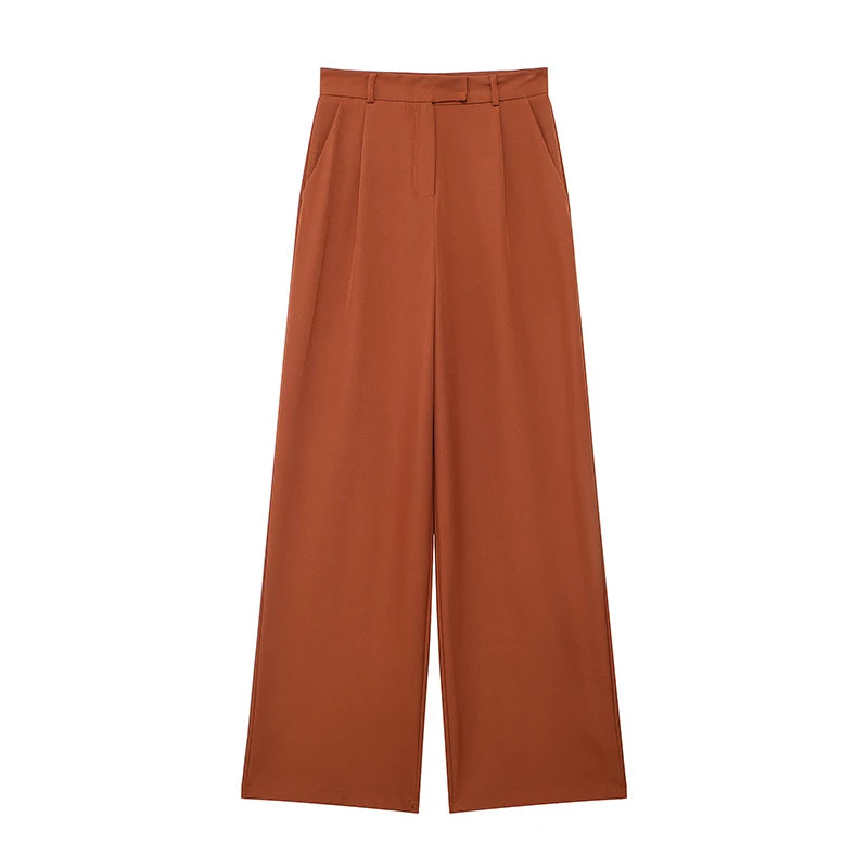 Women Fashion Solid Front Zipper Straight Pants Vintage High Waist Full Length Female Chic Lady Trousers
