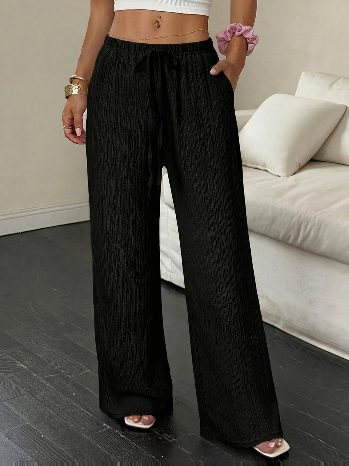 Elegant Women'S Casual Versatile Solid-Color Wide-Leg Pants