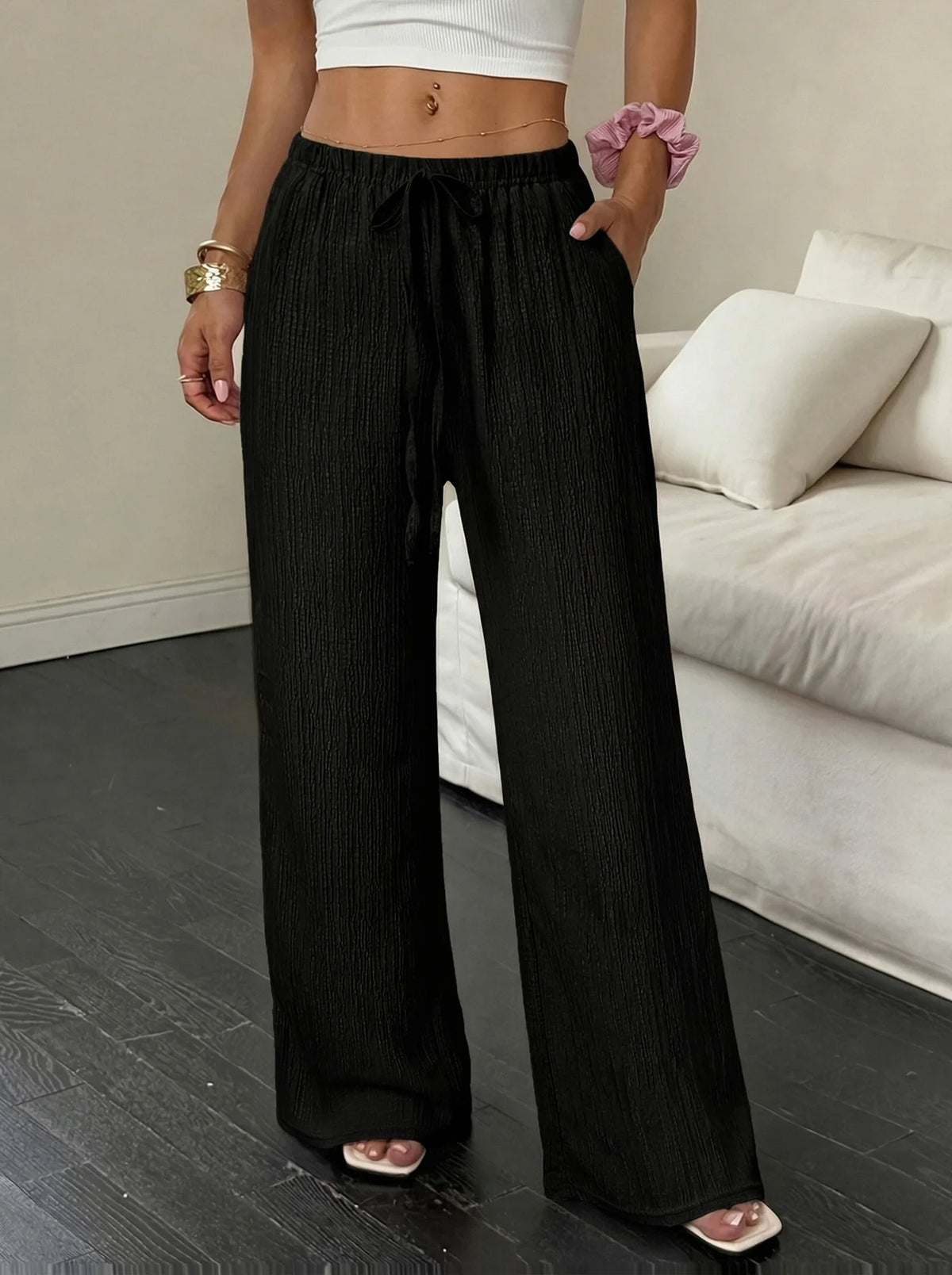 Elegant Women'S Casual Versatile Solid-Color Wide-Leg Pants