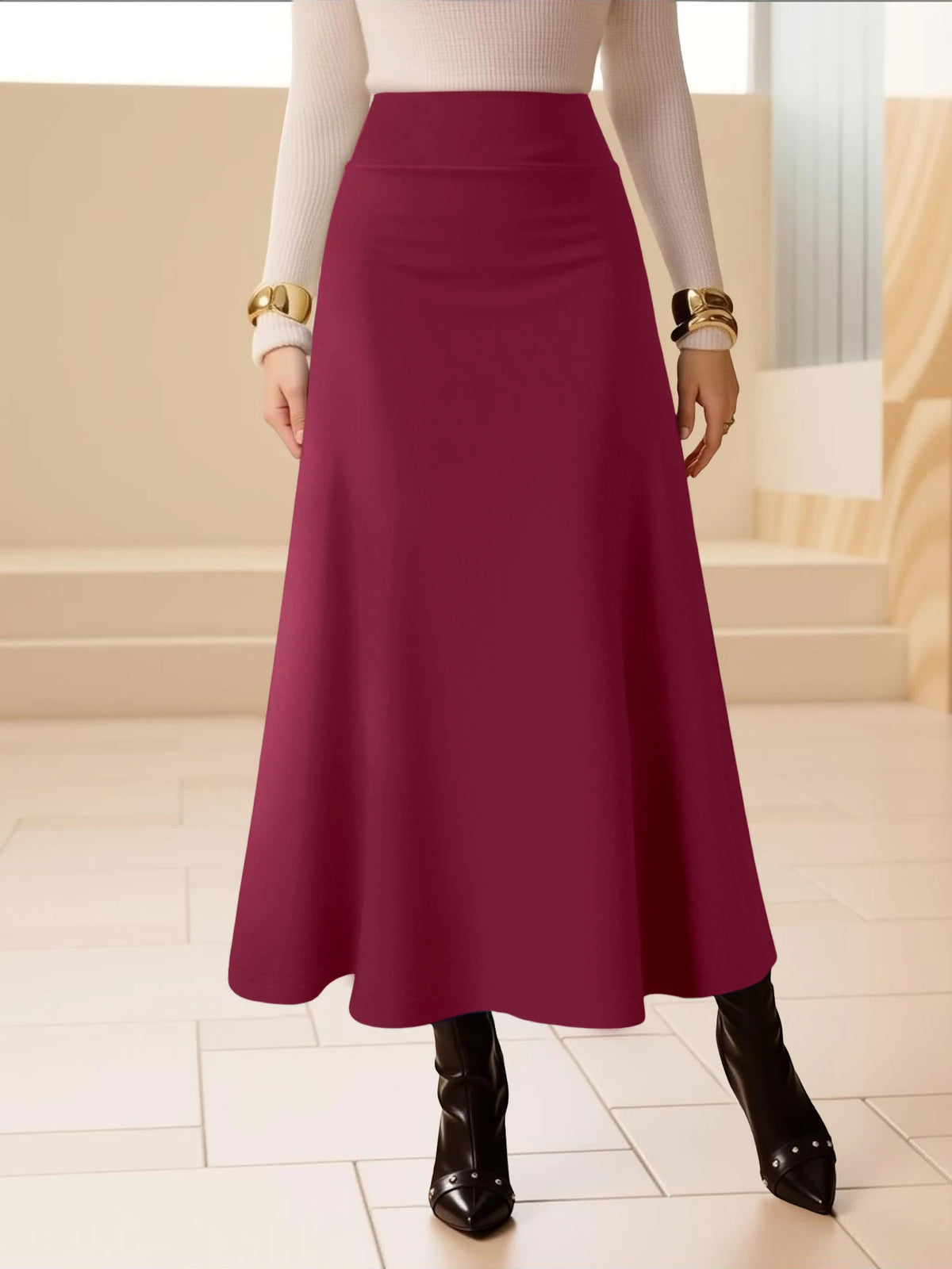 Women'S High Waist Midi Skirt A-Line Flowy Style Breathable Fabric for Casual Streetwear Dates Classic Colors