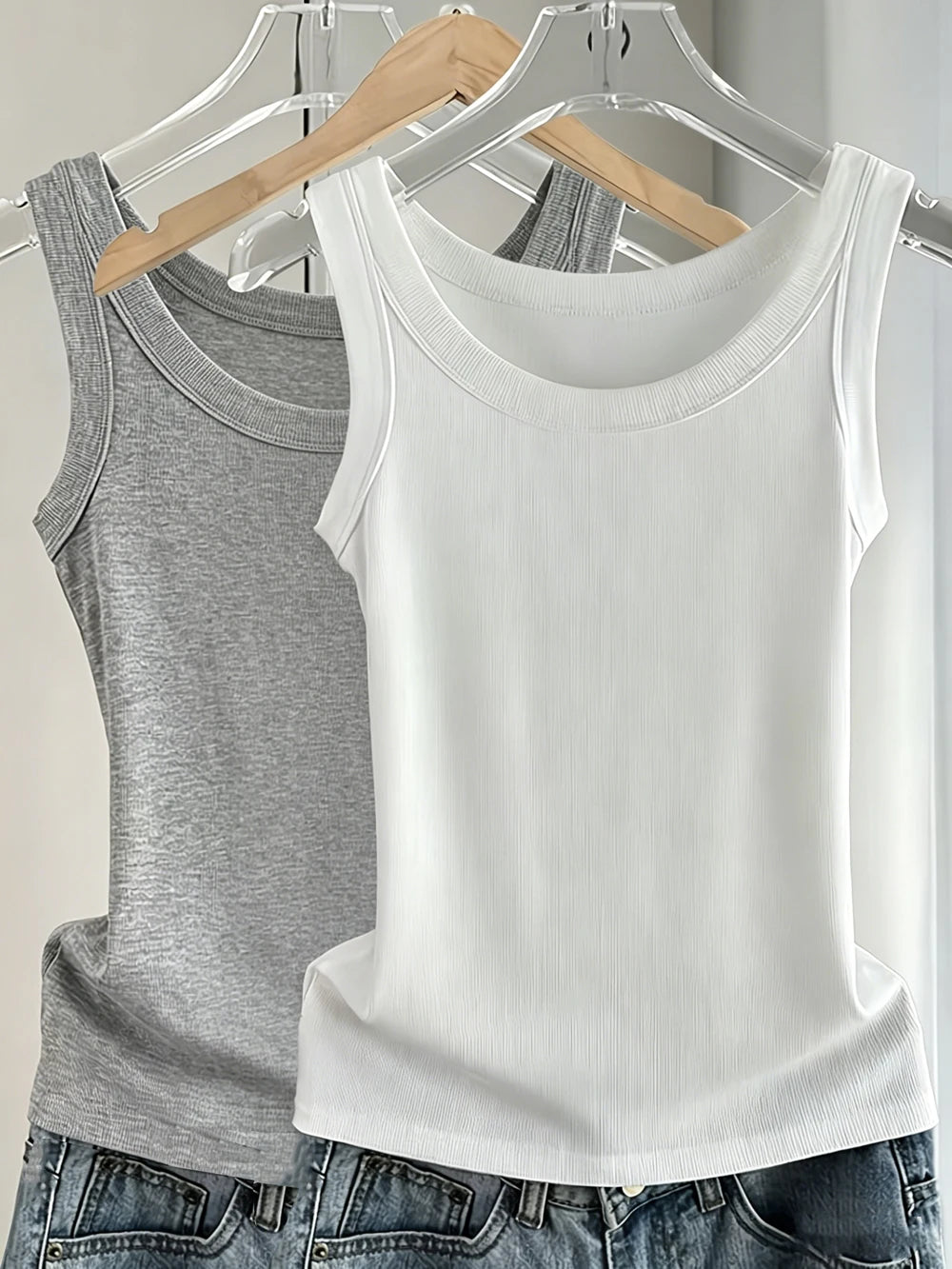 Y2K Ribbed Cotton Tank Tops Womens Summer Slim O-Neck Sleeveless Basic Soft Breathable Vest Sporty Jogging Wear Daily Undershirt