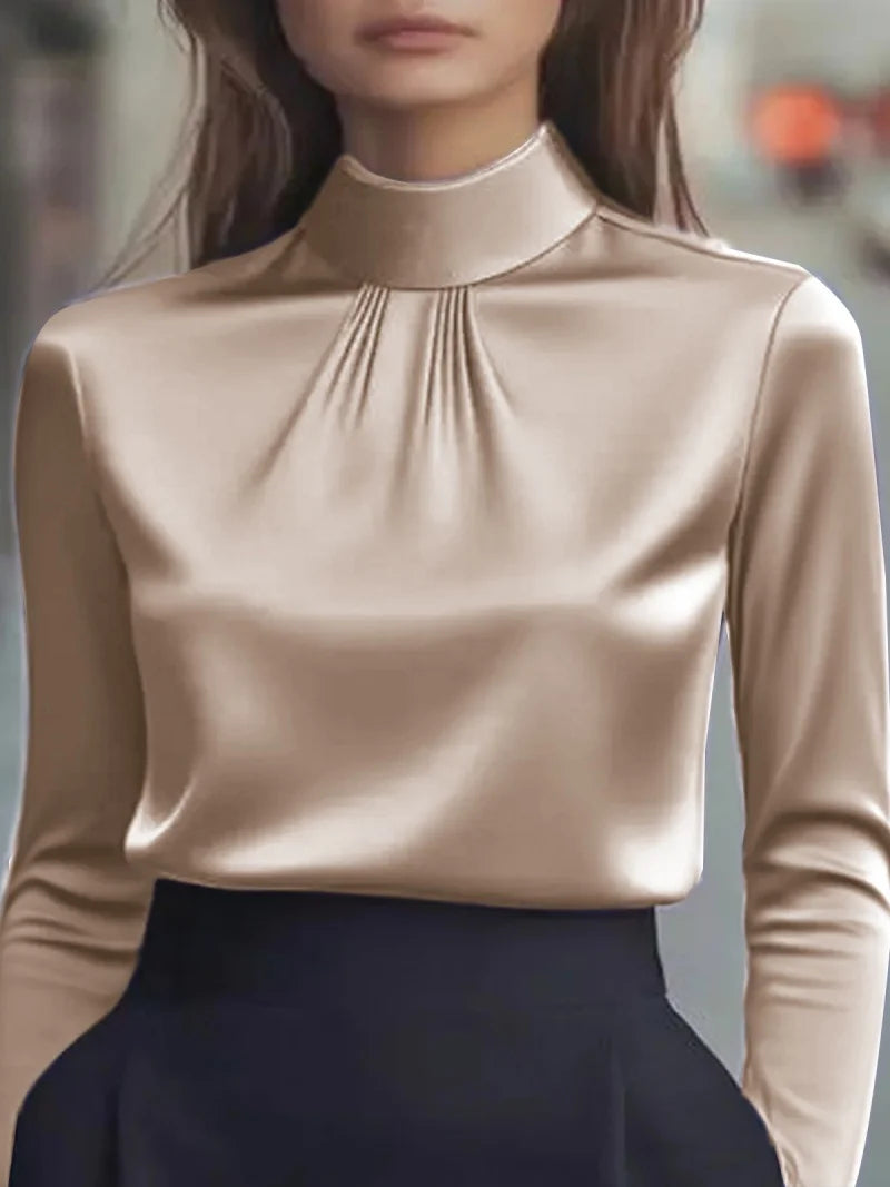 Women'S Dressy Blouse Plain Elegant Daily Stylish High Neck Regular Tops