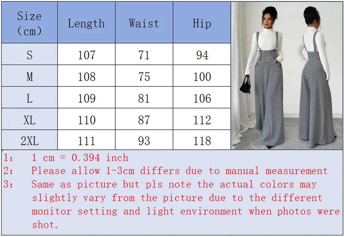 Overalls for Women'S Winter Jumpsuit Black White Vintage Wide Leg Suspender Pants for Office Commute Casual Female Clothing
