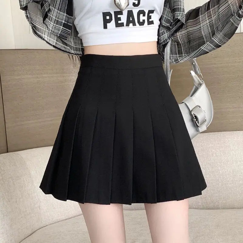 Preppy Style Women Pleated Skirt High Waist A-Line Mini Skirt School Girl Skirt JK Uniform Skirt Skater Skirt Black plus Size