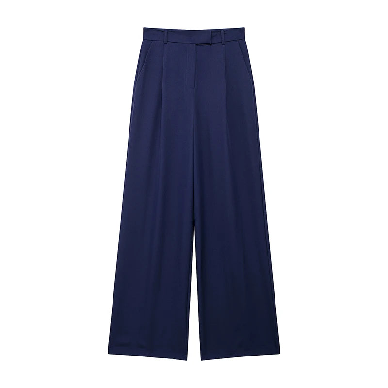 Women Fashion Solid Front Zipper Straight Pants Vintage High Waist Full Length Female Chic Lady Trousers