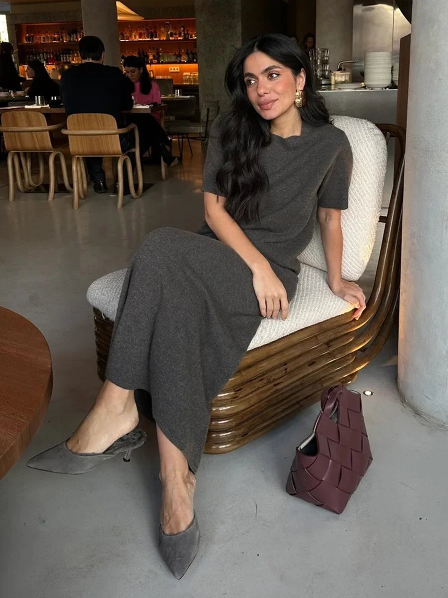 Wolfeel Summer New Soft Knit Set Women'S Short Sleeve Pullover Top Skirt Solid Color Elegant Minimalist Two Piece Set