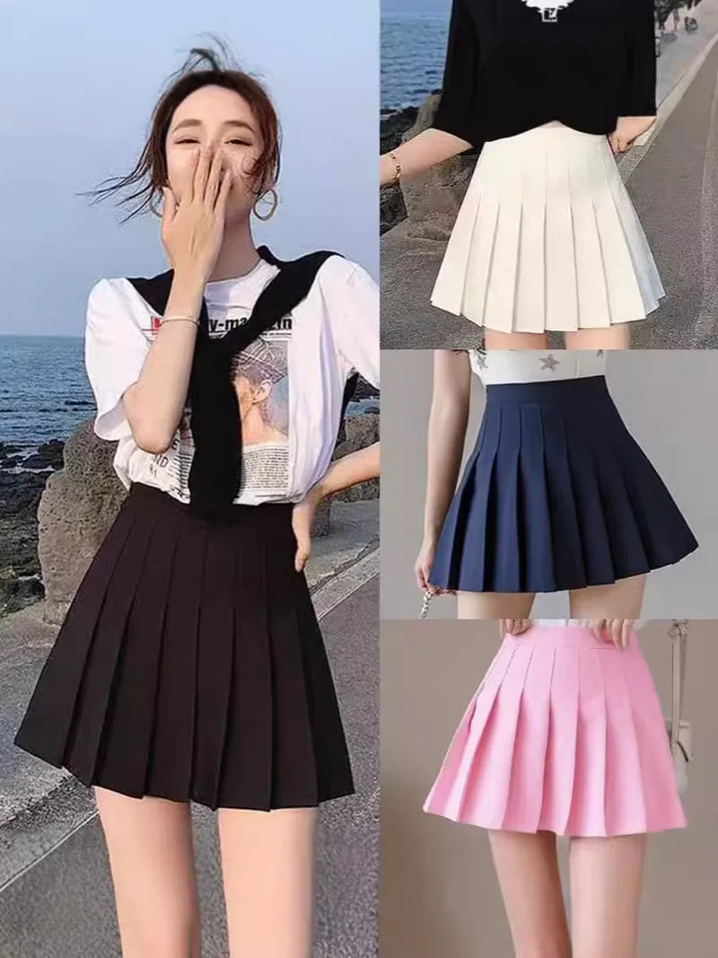 Preppy Style Women Pleated Skirt High Waist A-Line Mini Skirt School Girl Skirt JK Uniform Skirt Skater Skirt Black plus Size