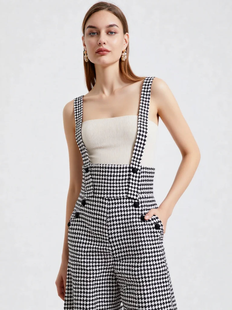Overalls for Women'S Winter Jumpsuit Black White Vintage Wide Leg Suspender Pants for Office Commute Casual Female Clothing