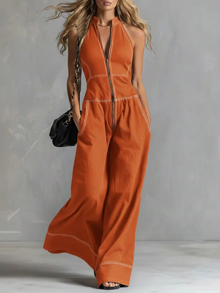 2026 New Women Stand Collar Sleeveless Jumpsuit Loose Casual Office Daily Wear Rompers