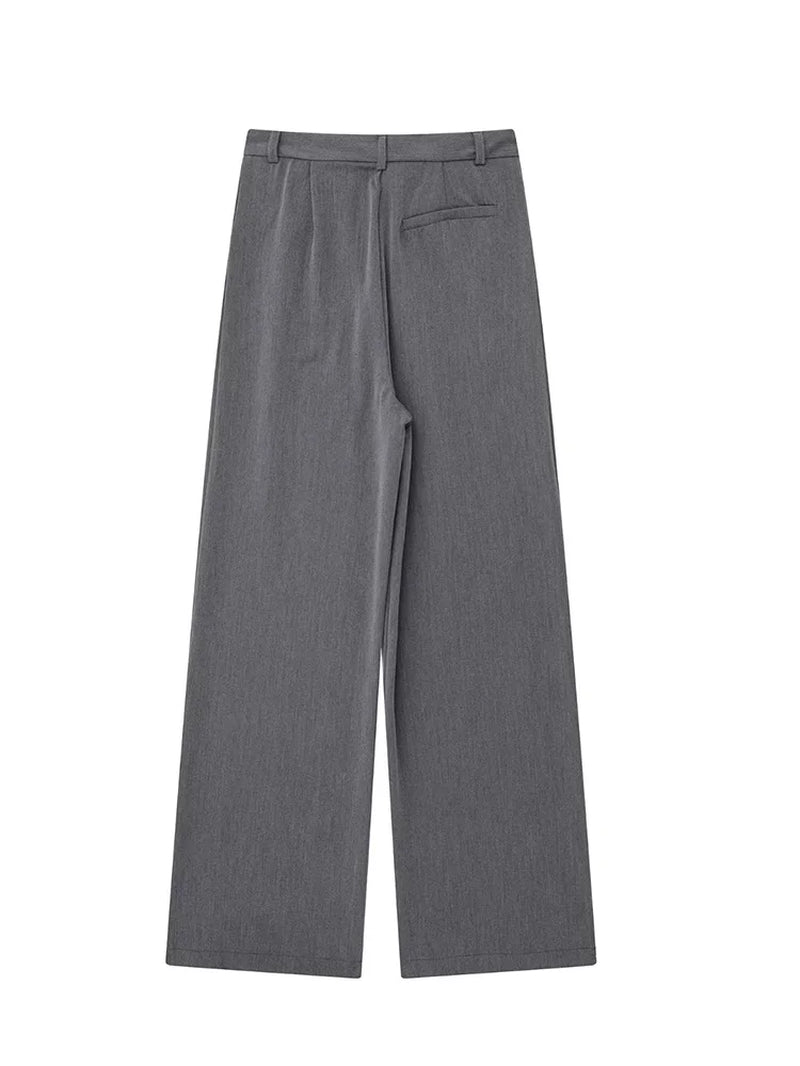 Women Fashion Solid Front Zipper Straight Pants Vintage High Waist Full Length Female Chic Lady Trousers