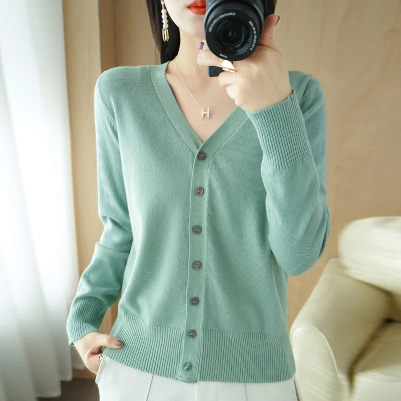Early Autumn New Andy Cashmere Knit Cardigan V-Neck Solid Color Fashion High-Grade Comfortable Loose Casual Knitwear -GH021