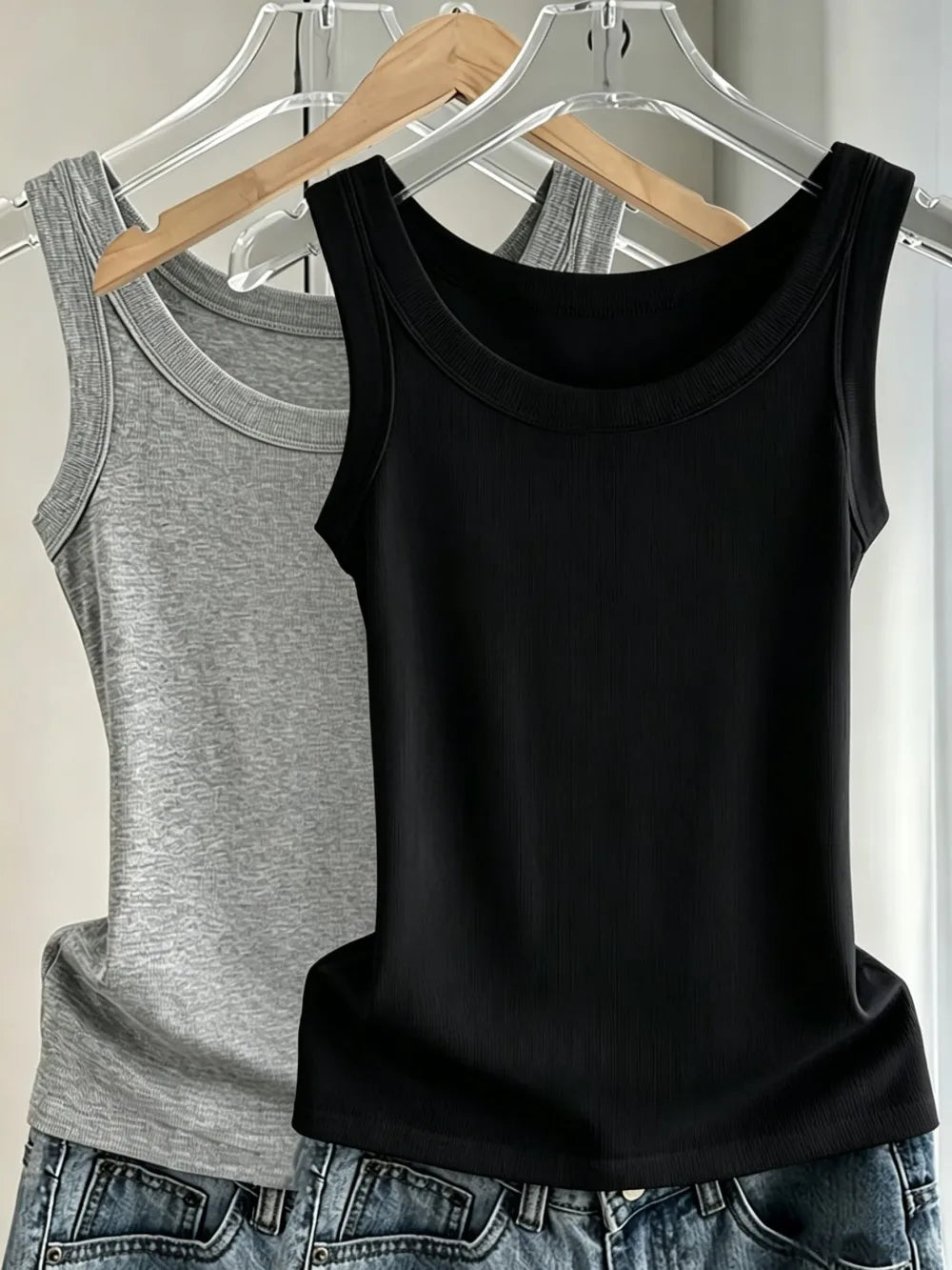 Y2K Ribbed Cotton Tank Tops Womens Summer Slim O-Neck Sleeveless Basic Soft Breathable Vest Sporty Jogging Wear Daily Undershirt